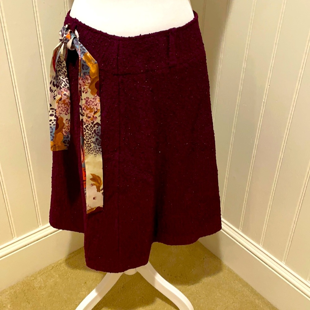 ST JOHN Skirt - Deep purple/plum w silk belt